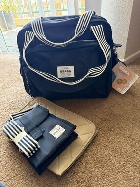 BEABA Navy Duffel Travel Bag with Striped Handles